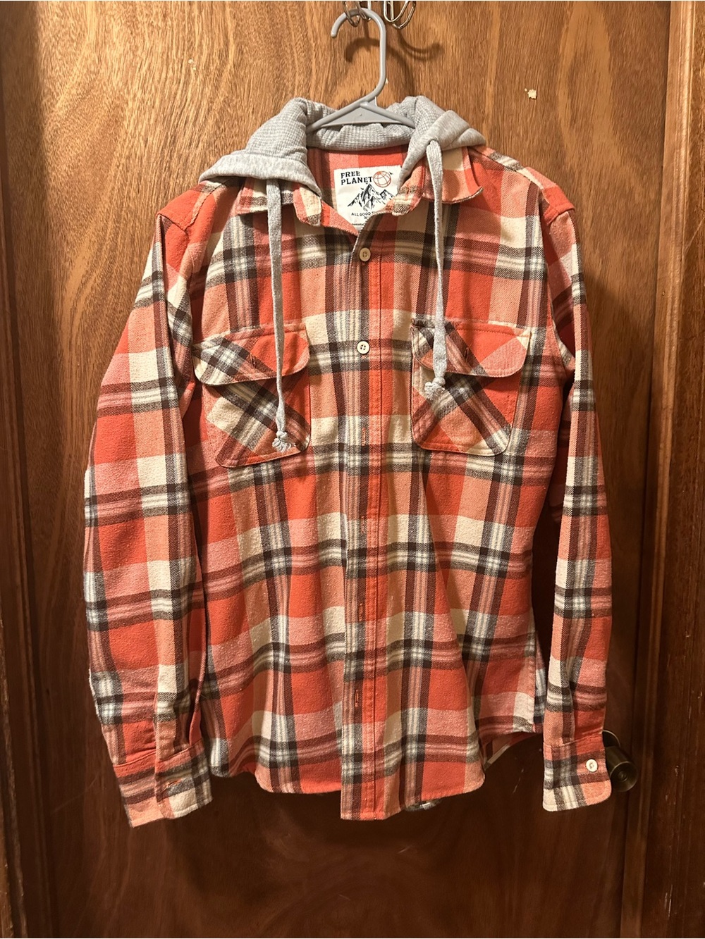 Free Planet Orange Plaid Hoodie-Flannel Shirt